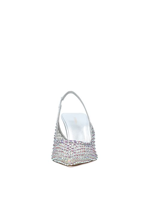 Slingback pump model GILDA in leather and silver-coloured mesh, further embellished with crystals LE SILLA | 2299U080ECLISSI